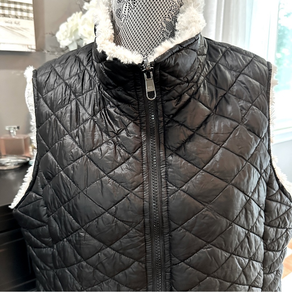 Steve Madden Quilted Puffer Vest Black Faux Sherpa Lined Women’s XL - Picture 5 of 15